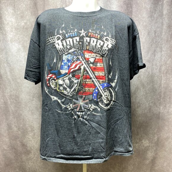 Ride Free Motorcycle Graphic Tee 2XL Gray Short Sleeve Fruit Of The Loom - Picture 1 of 10